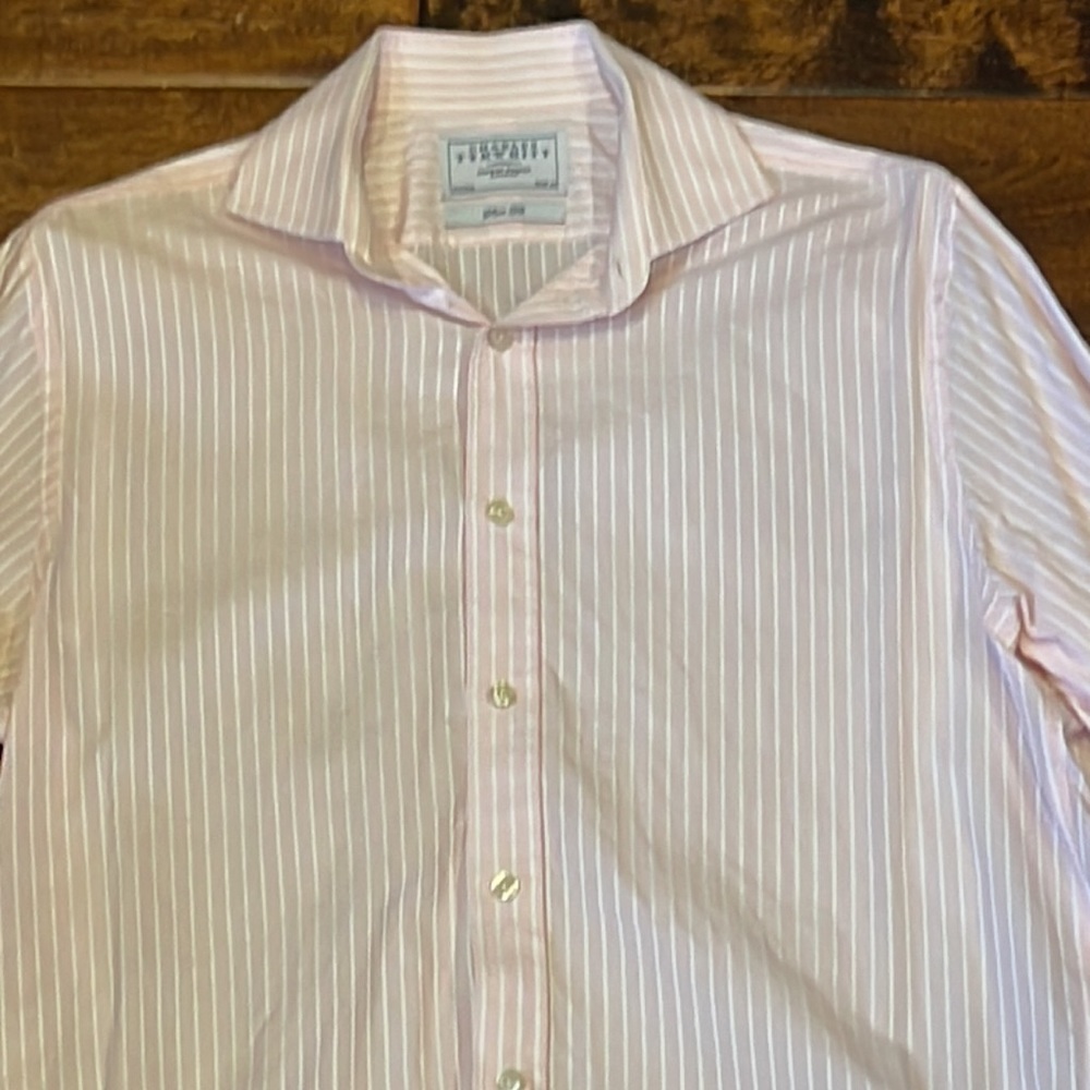 CHARLES TYRWHITT MENS PINK/WHITE PINSTRIPE SHIRT 15.5/35 FRENCH CUFF - Picture 2 of 4